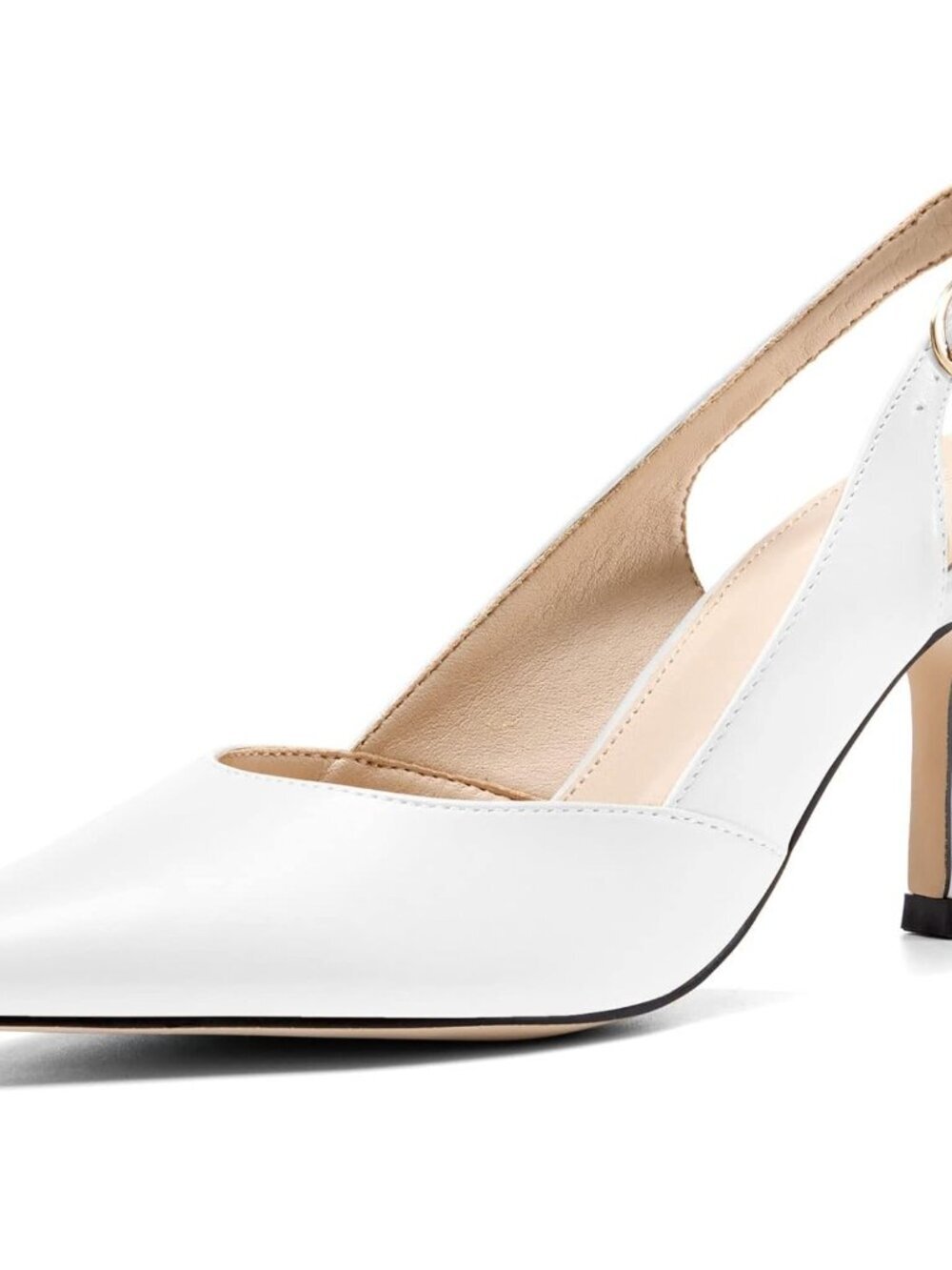 Women's White/pu Slingback Kitten Heels Closed Pointed Toe Pumps Shoes